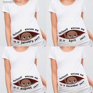 Umstands-Tops, T-Shirts „Excuse Me Is It January Yet 12 Monthes“, Sommer-Umstands-Schwangerschafts-T-Shirt, Damen-T-Shirt, schwarzes Baby-Print, schwangere Kleidung, T230523