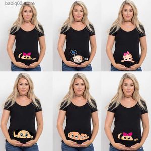 Maternity Tops Tees Summer Funny Cartoon Print Maternity Clothing Plus-Size Short Sleeve Pregnant T-Shirt Tops Women Hot Sale T-Shirts T230523