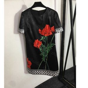 23ss summer dresses women dress womens designer clothing Diamond-encrusted floral print short-sleeved dress High quality womens clothing a1