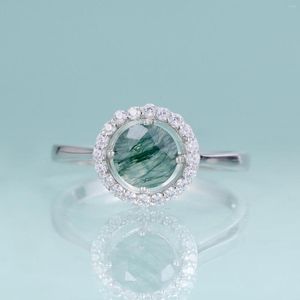 Cluster Rings Gem's Beauty Natural Moss Agate Обручальное кольцо 925 Стерлинговое серебряное плака