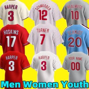 Jerseystrea de beisebol personalizada Turner Kyle Schwarber Bryce Alec Bohm Aaron Nola Rhys Hoskins Realmuto Nick Castellanos Brandon Marsh Jake Caver