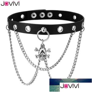 Chokers Jovivi punk gótico mulheres espigas rebite a cadeia de aranha de couro genuíno colarinho de cabana de couro ajustável Biker vintage gótico dhgarden dht0o