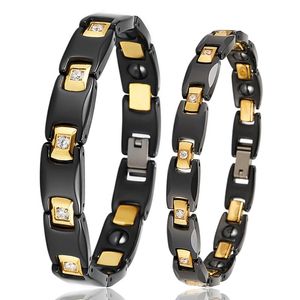 Girocolli Bracciale in ceramica nera Bracciale rigido per donna Uomo Ciondoli moda Braccialetti magnetici per l'assistenza sanitaria homme femme Gioielli in acciaio inossidabile