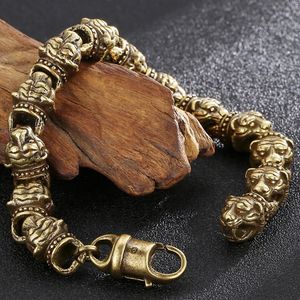 Chokers Steampunk Tiger Head Bracelet Men's Vintage Old Gold Color Solid Stainless Steel Man Bracelets Bangle Mens Jewellery Accessories