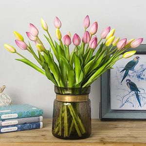 Flores decorativas 7pcs/buquê Silicone Tulip Flor Artificial Touch Real Bud Fake for Wedding Decoração Decoração de Garen