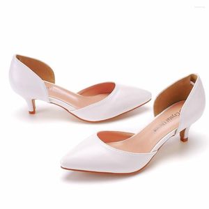 Sandals Woman Summer 2023 Slip-On Hollow Two-piece Type Basic PU 7.5CM Thin Heels Wedding Shoes Modern White