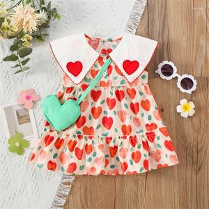 Abiti da ragazza Toddler Neonate Dress Cute Doll Collar Heart Stampato A-line Princess con borsa a tracolla 2 pezzi Set di vestiti Abito estivo