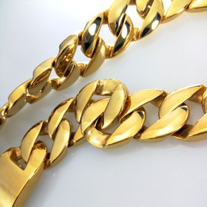 Custom 24mm Miami Cuban & Link Chain Necklace Stainless Steel Gold Color Necklace Men Hip Hop Rock Jewelry Fashion