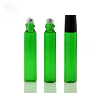 Rolagem de vidro vazia de 10 ml em garrafa azul vermelho verde âmbar recipiente de rolo transparente 1/3oz para óleo essencial, aromaterapia, perfumes e protetores de lábios clássicos