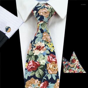 Krawatten RBOCO Design 8 cm Baumwollkrawatte Set Blumentaschentuch und Manschettenknöpfe Geschäftshochzeitsfeierdruck für Männer1