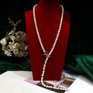 Necklaces New 2022 elegant lady costume jewelry Cubic Zircon bow knot Natural Fresh Water Pearl Sweater long Necklace