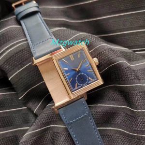 MGF Reverso Tribute Duoface 398258J JLC 854A/2 Automatik-Herrenuhr, Stahlgehäuse, blaues weißes Zifferblatt, blaues Lederarmband JL