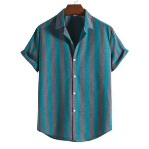 Mäns avslappnade skjortor Camisas Para Hombre 2022 New Men's Fashion Trend Striped Short Sleeve Shirt Mänkläder AA230523