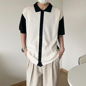 남자의 드레스 셔츠 여름 니트 짧은 슬리브 셔츠 남자 패션 소셜 남성 한국어 로스 라펠 티셔츠 m-2xl