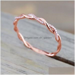 Bandringe Dünne Schnur Twist Ring Rose Gold Farbe Mini Finger Micro Kristall Fl Pave Einstellung Adel Niedlich Schmuck Fabrik Pr Dhgarden Dhqt3