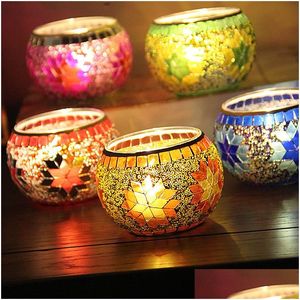 Candle Holders Snow Christmas Colorf Mosaic Candlestick Romantic Candlelight Dinner Decorative Wedding Home Ornament Drop Delivery Ga Dhldb