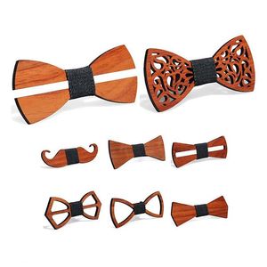 Bow Ties Vintage Red Rosewood Manual Hollow Out Bowknot For Gentleman Wooden Bowtie Creativity Accessories 9 Styles Drop Del Dhdfu