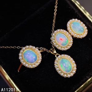 Sets KJJEAXCMY Fine Boutique Jewelry 925 Sterling Silver Inlaid Natural Opal Female WOMEN MISS Ring Pendant Earring Set Noble