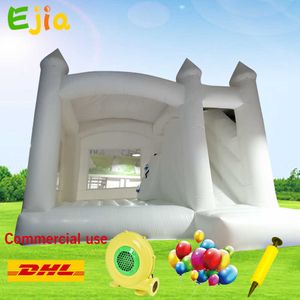 13/15 ft kommersiell användning Uppblåsbar Vit Bounce House Slide Combo Jumping Castle Bounce House For Kids Adults Party