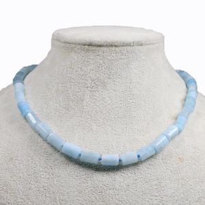 Necklaces Natural Faceted Aquamarines Stone Beads Necklace for Women Cylinder Gem 33 Beads Knotted Necklaces Crystal Healt Gift 17 Inch