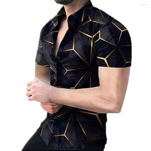 Casual skjortor Summer Mens Fashion Streetwear Loose Shirt 2023 Manlig trend 3D -tryckning Mångsidig kort ärmknapp ner lapel2024