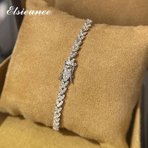 Bangles Elsieunee 100% 925 Sterling Silver Leaf Simulated Moissanite Gemstone Wedding Charm Armband Bangle Fine SMEE sach Drop Shipping