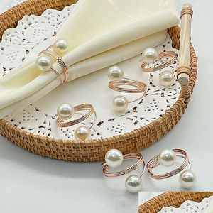 Napkin Rings Rose Gold Pearls Wedding Buckle Christmas Party Table Decorations Ornaments Drop Delivery Home Garden Kitchen Dining Ba Dhd45