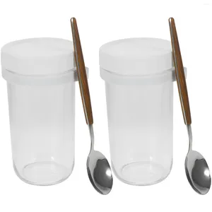 Flatware Sets 2 Pcs Mason Cup Spoon Jars Oats Glass Containers Overnight Small Lids Leak Proof Cover