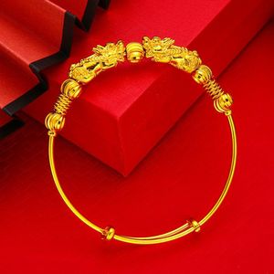 Bangle Lucky Beads Push Pull Bangle for Women Men 18k Yellow Gold Filled Classic Vintage Bracelet Jewelry Dia 62mm Fashion Accessories