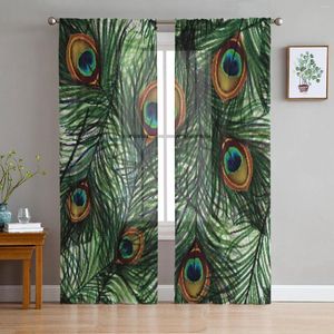 Curtain Feather Peacock Green Sheer Window Curtains For Bedroom Hall Drapes Home Decor Tulle Living Room Chiffon