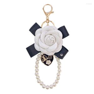 Chavedias de joias de luxo pérolas Camellia Keychain Pinging Decoration Chain for Woman