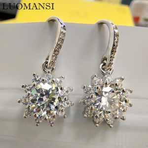 Earrings Luomansi 1+1CT Moissanite Sun Flower Earrings for Women 925 Silver Jewelry Wedding Party Anniversary Gift GRA Certificate