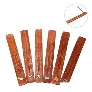 Fragrance Lamps Wooden Incense Stick Holder Stars Moon Ash Catcher Burner Holders Home Decoration Censer Tool Natural Tray Drop Deli Dh0Or