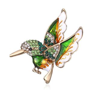 Pins Brooches New Enamel Bird brooch Fashion Cute Rhinestone Hummingbird Animal brooch Men's and Women's Jewelry Christmas Gift Coat Decoration G220523