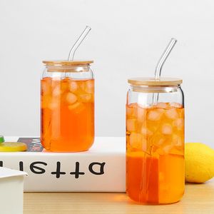 Tumblers Glass straw cup with lid, glass cup ins, high borosilicate heat-resistant cold drink cola cup, microwave oven cup