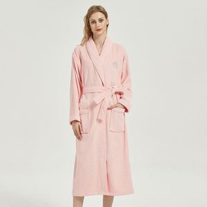 Women's Sleepwear Winter Women Towel Bathrobe Cotton Long Thick Absorbent Terry Bath Robe Men Fleece Solid Dressing Gown