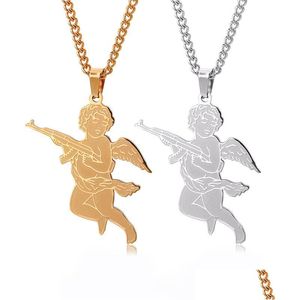 Colares pendentes guardiões personalizados anjo de aço inoxidável masculino Hip Hop Party Decoração Acessórios de moda Drop Delive Dh8y5