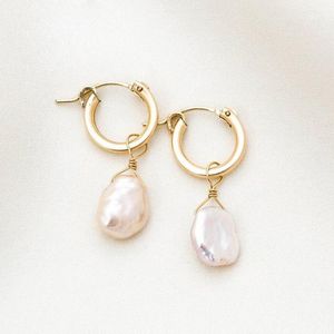 Huggie Gold Filled Baroque Pearl Earrings 15MM Gold Hoop Earrings Handmade Jewelry Brincos Minimalism Oorbellen Pendientes Earrings