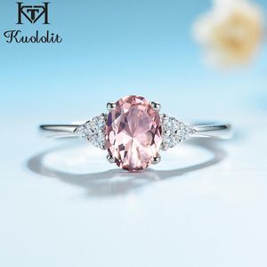 Rings Kuololit Morganite Gemstone Ring for Women Solid 925 Sterling Silver Created Pink Color Stone Wedding Engagement Fine Jewelry