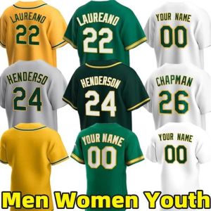 Anpassade basebolltröjor 24 Rickey Henderson 9 Reggie Jackson 22 Ramon Laureano 99 Jesus Aguilar 6 Jace Peterson Seth Brown Aledmys Diaz Fujinami Men Women Jersey