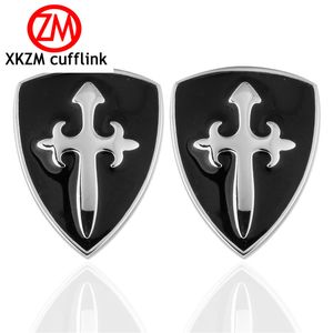 Resmi Black Shield Sword Swufflink Erkek Takım Düğmeleri Geometrik Düğün Kufflink Fransız Damat Gömlek Marka Manşet Bağlantıları