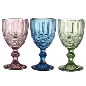 48 pieces / carton European Style Embossed Wine Glass Stained Glass Beer Goblet Vintage Wine Glasses Household Juice Drinking Cup Thickened FY5509 G0629