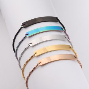 Bangle 100% Stainless Steel Blank Bend Bar Bracelet For Engrave Metal Rectangle Tag Adjustable Chain Mirror Polished Wholesale 10pcs