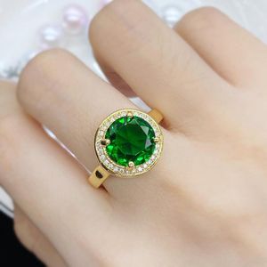Cluster Rings The Product's Temperament Imitates Real Round Emerald Tourmaline Color Treasure Opening Ring Female