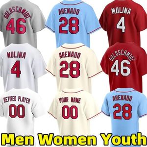 Anpassade basebolltröjor Nolan Arenado Paul Goldschmidt Yadier Molina Walker Willson Contreras Adam Wainwright Lars Nootbaar Ozzie Smith Custom Jersey Men Women