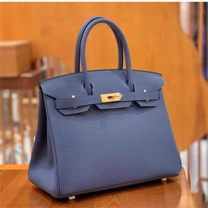 Tote Bag Handmade Wax Platinum Thread Sewing Togo Calf Leather Large Bk30 Women's Luxury Handbag Bright Blue