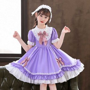 Abiti da ragazza giapponese a maniche corte carino Lolita cameriera ragazza morbida uniforme da donna in pizzo blu abito da principessa costume di ruolo G220523