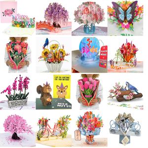 Приветствующие открытки Pink Roses 3D Pop Up Card для всех ocns День Матери Валентина спасибо, вы хорошо себя