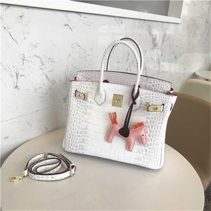 Platinum bianco Platinum Himalayan Borsa Tote Modello di coccodrillo vera pelle femminile in pelle femminile borsetta femminile Diagonale a una spalla Diagonale Tide