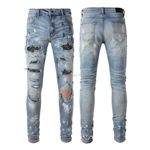 Jeans Designer Abbigliamento Amires Jeans Pantaloni denim 6626 Amies maculato Diamante intarsiato Moda Jeans uomo Pantaloni con foro consumato Elastico sottile